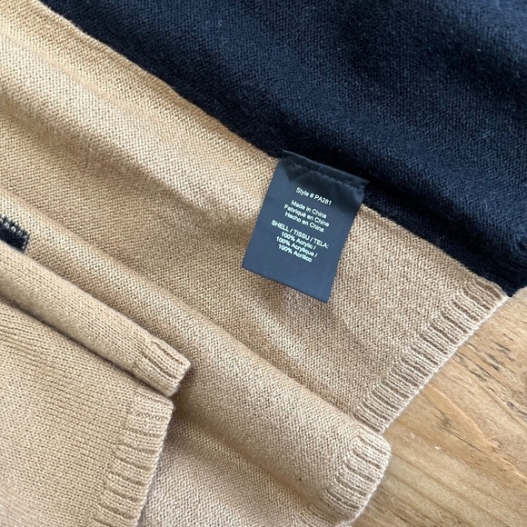 Parrish LA Sweater‎ Poncho Cardigan Wrap Tan Winter White Black Fringe OS - Picture 6 of 9